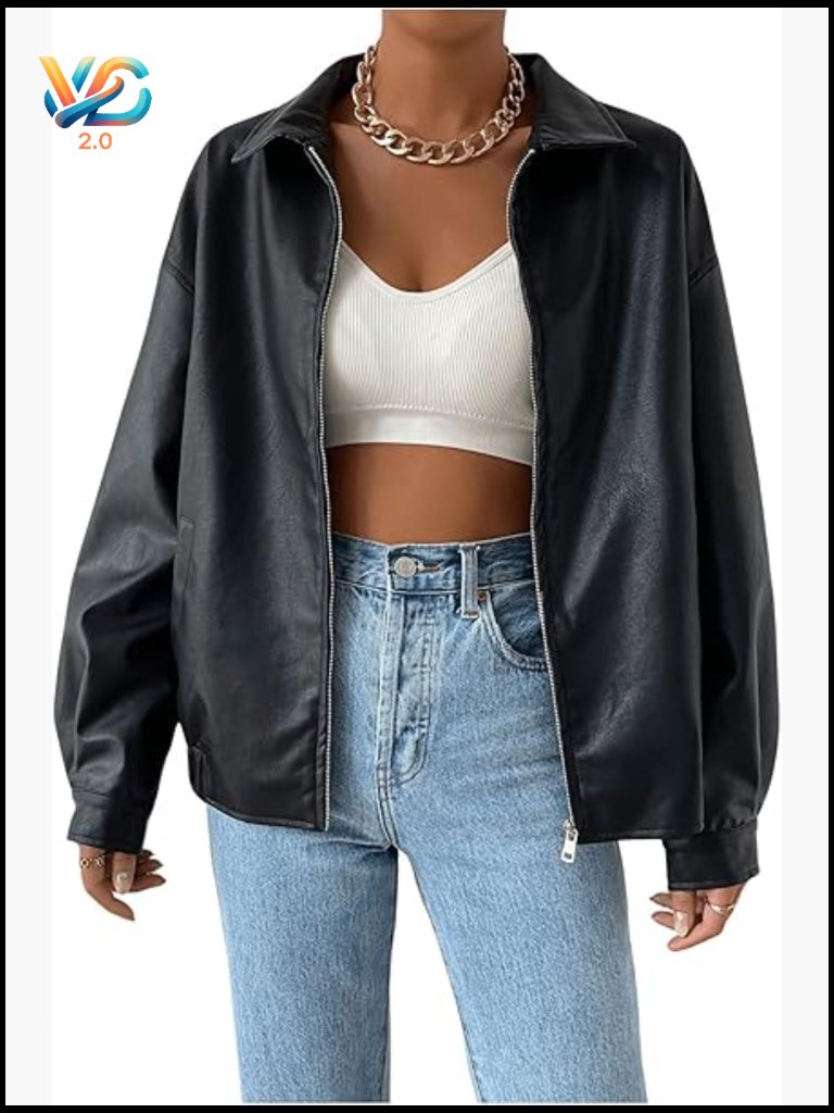 Faux Leather Shacket Zip Up Motorcycle Jacket Biker Coat
